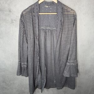 POL Gray Crochet Boho Floral Open Cardigan Size M/L